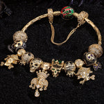 Limited Edition Flash Sale: Sterling Silver Skull Empire Charms Bracelet Set With Enamel In 14K Gold Plated (Includes bracelet and all charms shown)