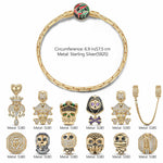 Limited Edition Flash Sale: Sterling Silver Skull Empire Charms Bracelet Set With Enamel In 14K Gold Plated