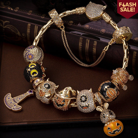 gona- Sterling Silver The Monsters' Revelry Charms Bracelet Set With Enamel In 14K Gold Plated (Includes bracelet and all charms shown)
