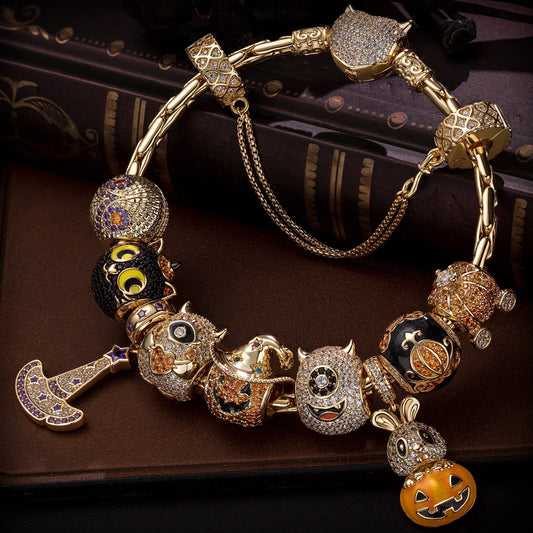 gon- Sterling Silver The Monsters' Revelry Charms Bracelet Set With Enamel In 14K Gold Plated (Includes bracelet and all charms shown)