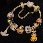 Sterling Silver The Monsters' Revelry Charms Bracelet Set With Enamel In 14K Gold Plated