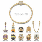 Sterling Silver The Monsters' Revelry Charms Bracelet Set With Enamel In 14K Gold Plated (Includes bracelet and all charms shown)