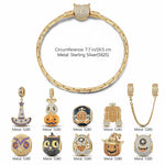 Sterling Silver The Monsters' Revelry Charms Bracelet Set With Enamel In 14K Gold Plated (Includes bracelet and all charms shown)