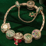 Sterling Silver Joyous Festive Charms Bracelet Set With Enamel In 14K Gold Plated