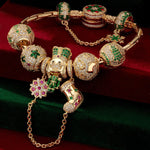 Sterling Silver Emerald Christmas Sentinel Charms Bracelet Set With Enamel In 14K Gold Plated