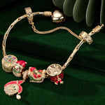 Sterling Silver Santa's Festive Frolic Charms Bracelet Set With Enamel In 14K Gold Plated