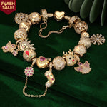 Sterling Silver Joyful Christmas Elves Charms Bracelet Set In 14K Gold Plated (Includes bracelet and all charms shown)