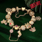 Sterling Silver Joyful Christmas Elves Charms Bracelet Set In 14K Gold Plated