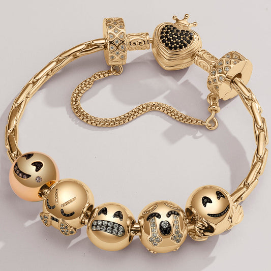 gon- Sterling Silver Embracing Emotions Charms Bracelet Set In 14K Gold Plated (Includes bracelet and all charms shown)