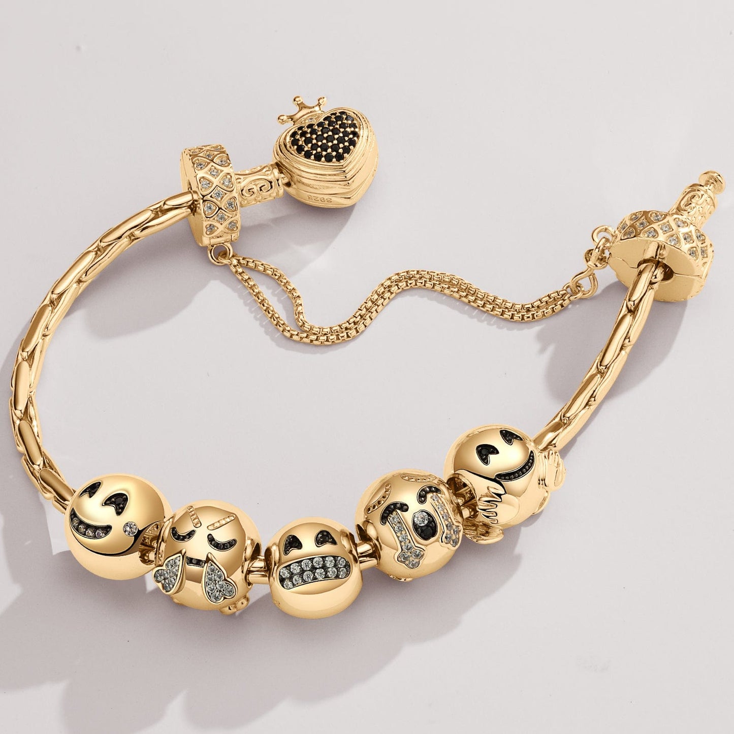 Sterling Silver Embracing Emotions Charms Bracelet Set In 14K Gold Plated (Includes bracelet and all charms shown)