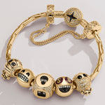 Sterling Silver Grinning Bliss Charms Bracelet Set With Enamel In 14K Gold Plated