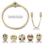 Sterling Silver Grinning Bliss Charms Bracelet Set With Enamel In 14K Gold Plated