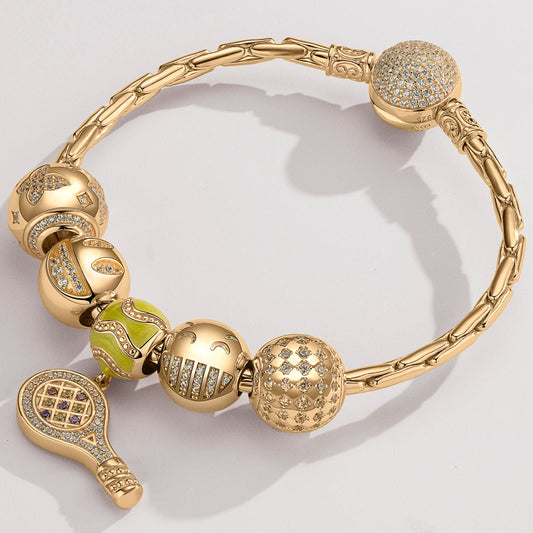 gon- Sterling Silver Immerse in Tennis Fun Charms Bracelet Set With Enamel In 14K Gold Plated