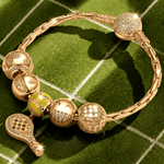 Sterling Silver Immerse in Tennis Fun Charms Bracelet Set With Enamel In 14K Gold Plated (Includes bracelet and all charms shown)