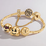 Sterling Silver Funny Hug Charms Bracelet Set With Enamel In 14K Gold Plated