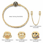 Sterling Silver Humorous Emojis Charms Bracelet Set With Enamel In 14K Gold Plated (Includes bracelet and all charms shown)