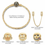 Sterling Silver Humorous Emojis Charms Bracelet Set With Enamel In 14K Gold Plated (Includes bracelet and all charms shown)