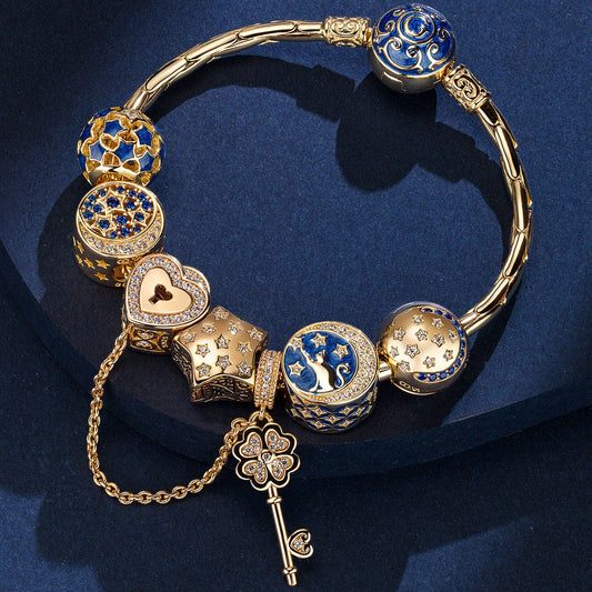 gona- Sterling Silver Touch My Starlight Charms Bracelet Set With Enamel In 14K Gold Plated (Includes bracelet and all charms shown)