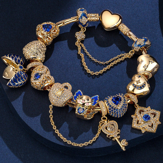 gona- Sterling Silver Ethereal Glow of September Charms Bracelet Set With Enamel In 14K Gold Plated (Includes bracelet and all charms shown)