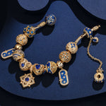 Sterling Silver Dreamy September Charms Bracelet Set With Enamel In 14K Gold Plated (Includes bracelet and all charms shown)