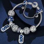 Sterling Silver Dazzling Stardust Charms Bracelet Set With Enamel In White Gold Plated