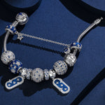 Sterling Silver Dazzling Stardust Charms Bracelet Set With Enamel In White Gold Plated (Includes bracelet and all charms shown)