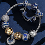 Sterling Silver Starlit Love Charms Bracelet Set With Enamel, Featuring Dual Plating in 14K Gold and White Gold