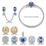 Sterling Silver Starlit Love Charms Bracelet Set With Enamel, Featuring Dual Plating in 14K Gold and White Gold (Includes bracelet and all charms shown)