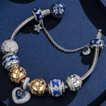 Sterling Silver Starlit Love Charms Bracelet Set With Enamel, Featuring Dual Plating in 14K Gold and White Gold (Includes bracelet and all charms shown)