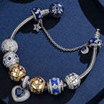 Sterling Silver Starlit Love Charms Bracelet Set With Enamel, Featuring Dual Plating in 14K Gold and White Gold (Includes bracelet and all charms shown)