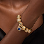 Sterling Silver Celestial Romance Moon, Star & Blue Heart Curated Charm Bracelet Set with 14K Gold Plating (Includes Bracelet And All Charms Shown)