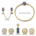 Sterling Silver Twinkling Starlight Charms Bracelet Set With Enamel In 14K Gold Plated (Includes bracelet and all charms shown)