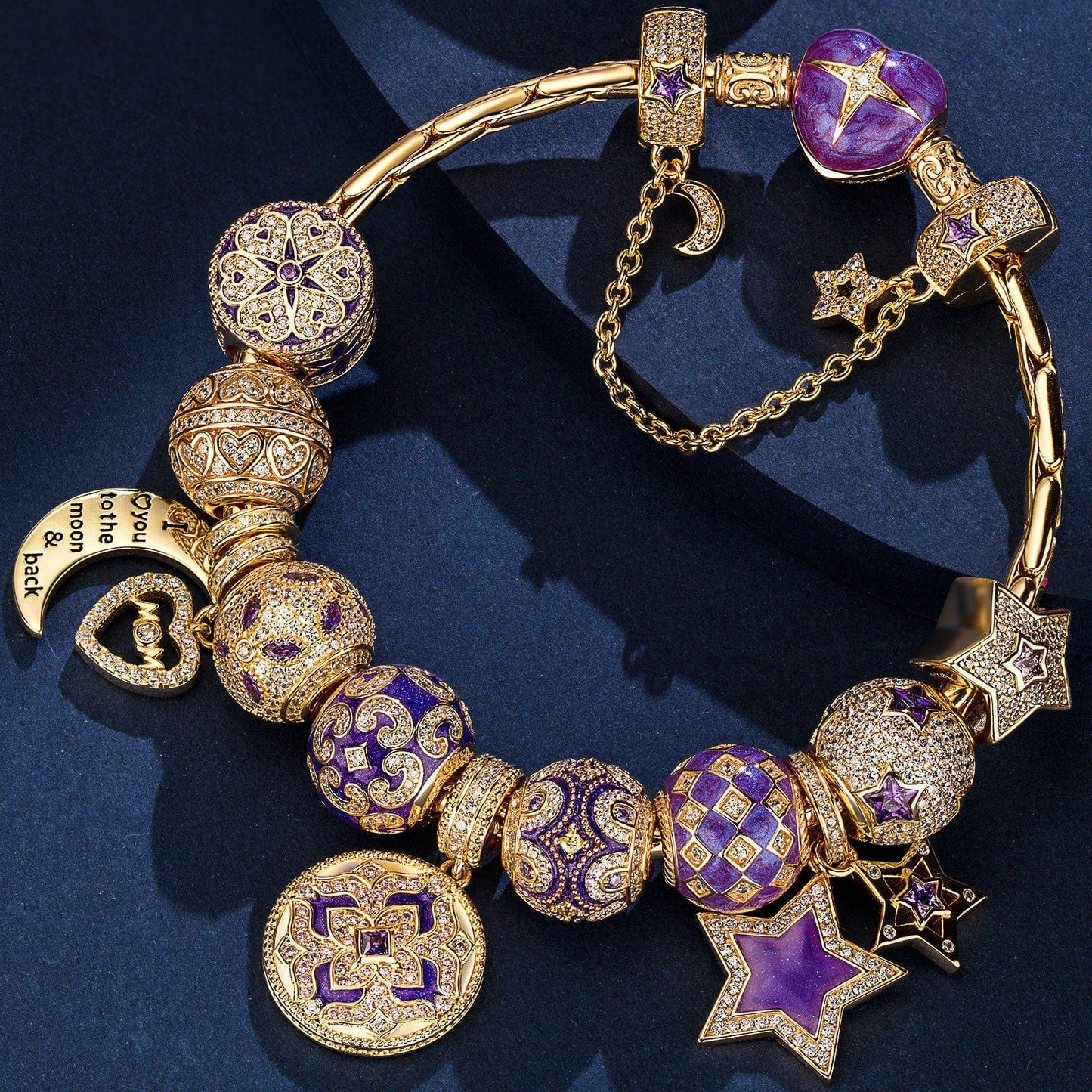 Sterling Silver Astral Visions Charms Bracelet Set With Enamel In 14K Gold Plated (Includes bracelet and all charms shown)