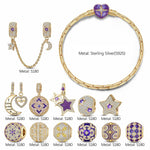Sterling Silver Astral Visions Charms Bracelet Set With Enamel In 14K Gold Plated (Includes bracelet and all charms shown)