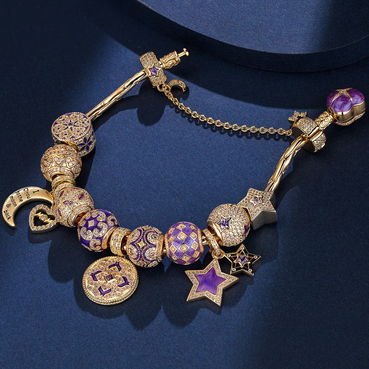 Sterling Silver Astral Visions Charms Bracelet Set With Enamel In 14K Gold Plated