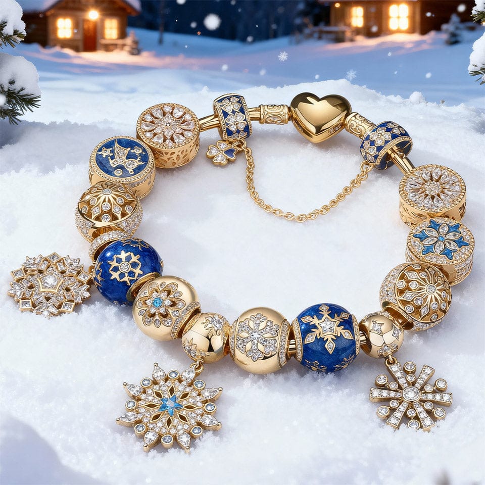 Sterling Silver Splendid Snowfall Charms Bracelet Set With Enamel In 14K Gold Plated (Includes bracelet and all charms shown)