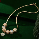 Sterling Silver Pastel Blue Snowflakes Charms Necklace Set In 14K Gold Plated