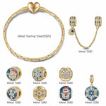 Sterling Silver Snowy Christmas Charms Bracelet Set With Enamel In 14K Gold Plated (Includes bracelet and all charms shown)