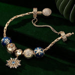 Sterling Silver Frosty Blue Snowflakes Charms Bracelet Set With Enamel In 14K Gold Plated