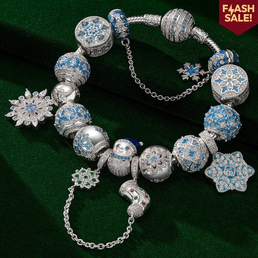 gona- Sterling Silver Frosty Wonderland Charms Bracelet Set In White Gold Plated (Includes bracelet and all charms shown)