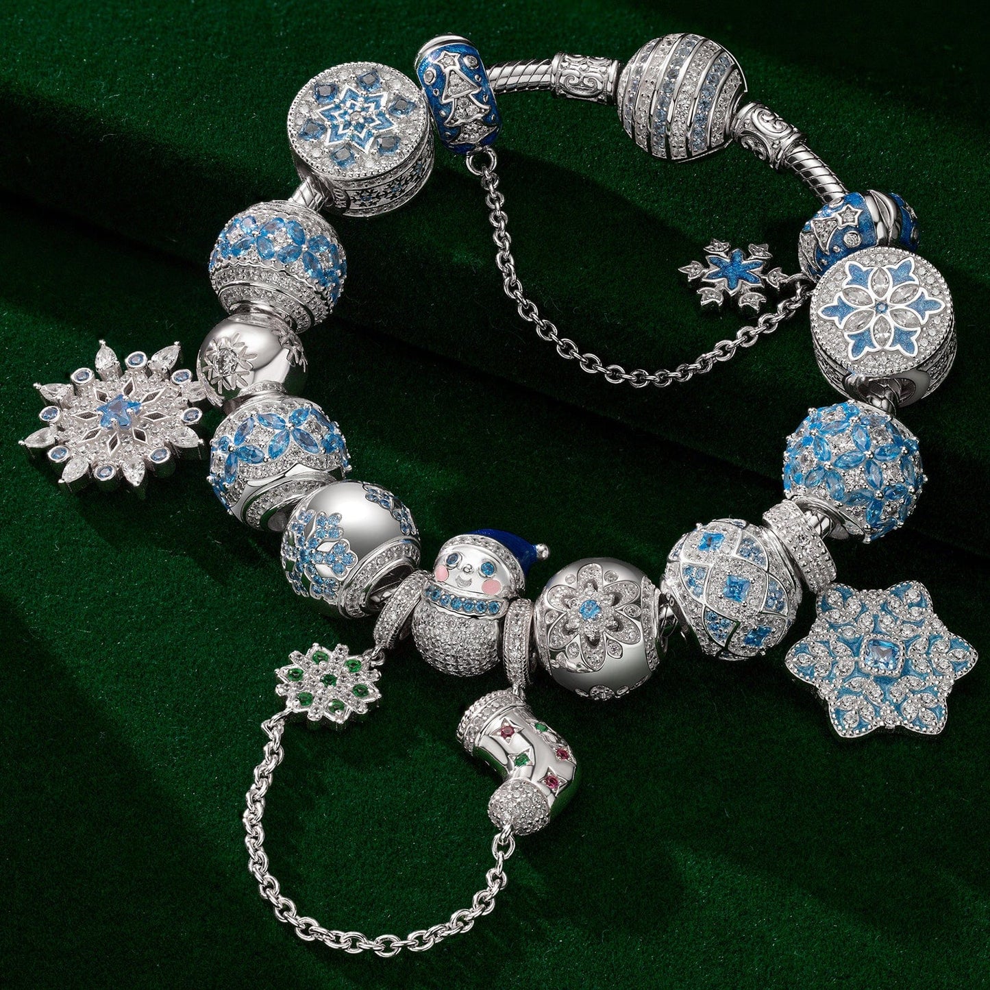 Sterling Silver Frosty Wonderland Charms Bracelet Set In White Gold Plated