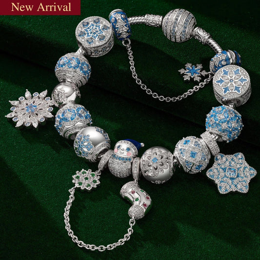 gona- Sterling Silver Frosty Wonderland Charms Bracelet Set In White Gold Plated (Includes bracelet and all charms shown)