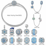 Sterling Silver Frosty Wonderland Charms Bracelet Set In White Gold Plated (Includes bracelet and all charms shown)