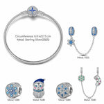 Sterling Silver Adorable Christmas Snowman Charms Bracelet Set With Enamel In White Gold Plated