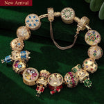 Sterling Silver Merry Sentinel of Colors Charms Bracelet Set With Enamel In 14K Gold Plated (Includes bracelet and all charms shown)