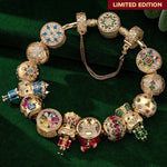 Sterling Silver Merry Sentinel of Colors Charms Bracelet Set With Enamel In 14K Gold Plated (Includes bracelet and all charms shown)