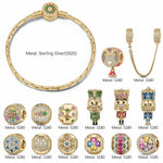Sterling Silver Merry Sentinel of Colors Charms Bracelet Set With Enamel In 14K Gold Plated (Includes bracelet and all charms shown)