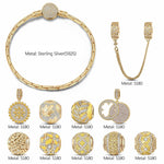 Sterling Silver Sunlit Fall Charms Bracelet Set With Enamel In 14K Gold Plated (Includes bracelet and all charms shown)