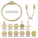 Sterling Silver Picturesque Autumn Charms Bracelet Set With Enamel In 14K Gold Plated