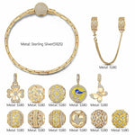 Sterling Silver Picturesque Autumn Charms Bracelet Set With Enamel In 14K Gold Plated (Includes bracelet and all charms shown)